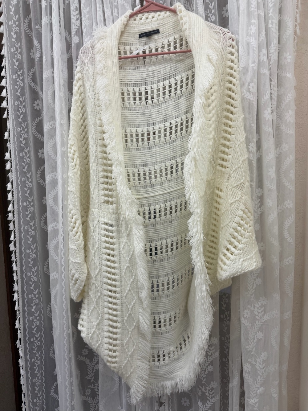 American Eagle Outfitters Open-Front Cream Knit Cardigan Sweater/Shawl